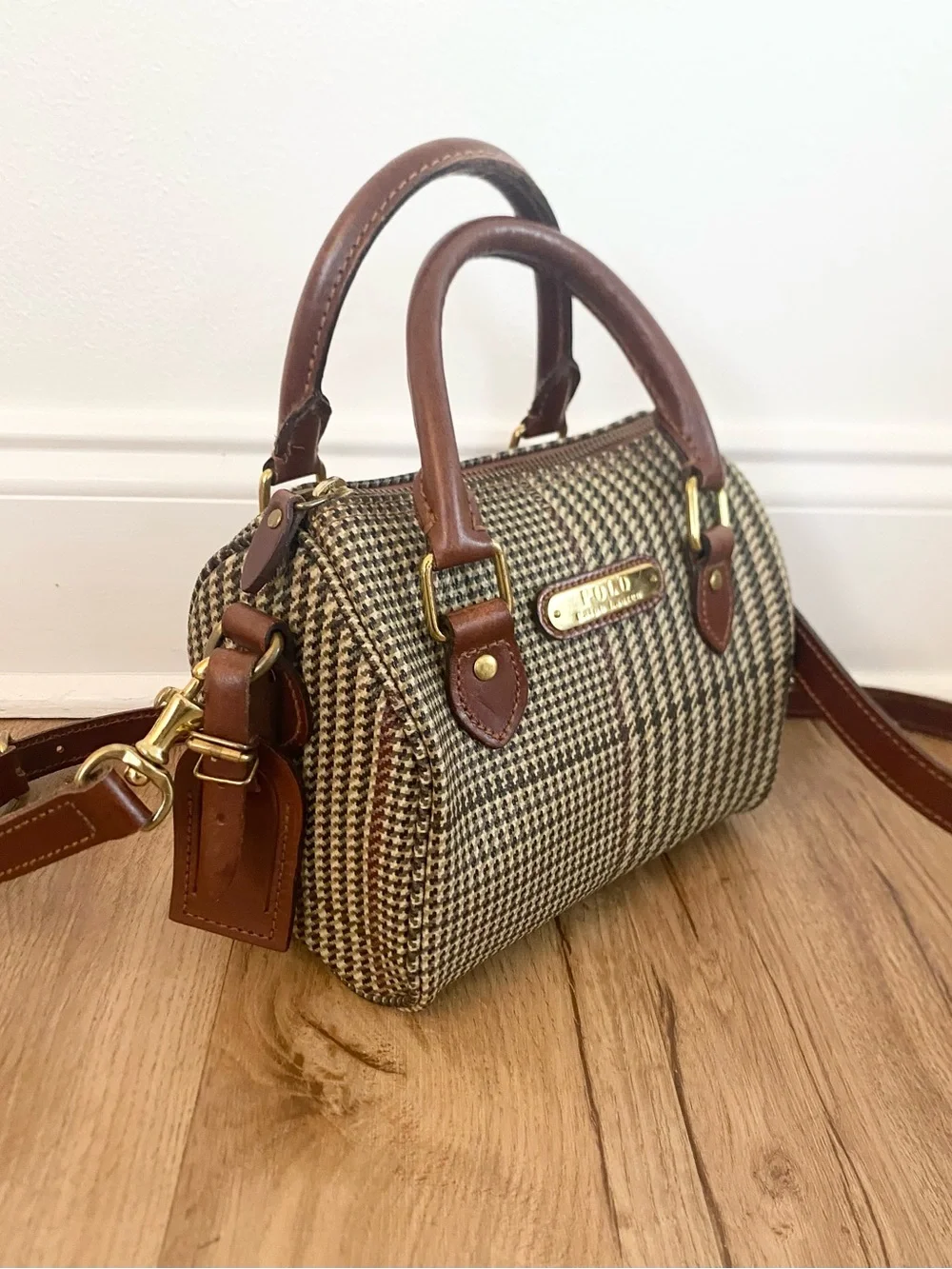 Vintage Polo Ralph Lauren Mini Houndstooth Boston Bag